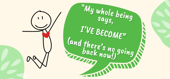 Smiling stick man with a happy heart, because he has permanently made his desired changes