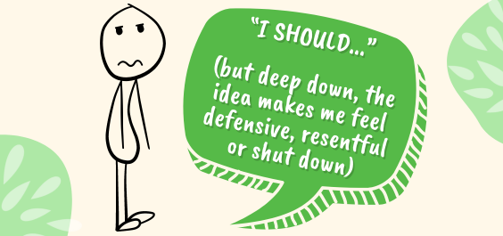 Sad stick figure, feeling pressured to do something because he believes he should